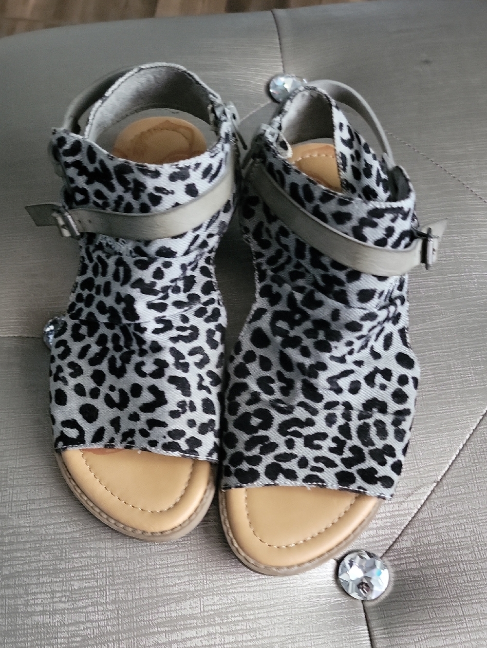 Blowfish Grey and Black Leopard Print Open-Toe Sandals